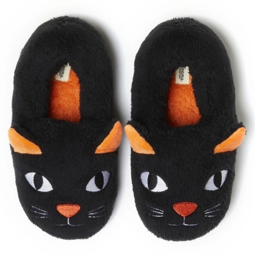 Halloween Black Cat Dearfoams Slippers New Women's 9-10 Indoor/Outdoor